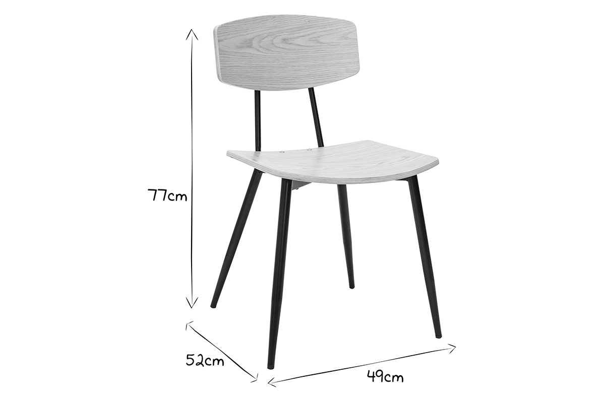 Chaises vintage en bois clair ch�ne et m�tal noir (lot de 2) JOLINE