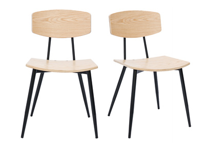 Chaises vintage en bois clair ch&ecirc;ne et m&eacute;tal noir (lot de 2) JOLINE