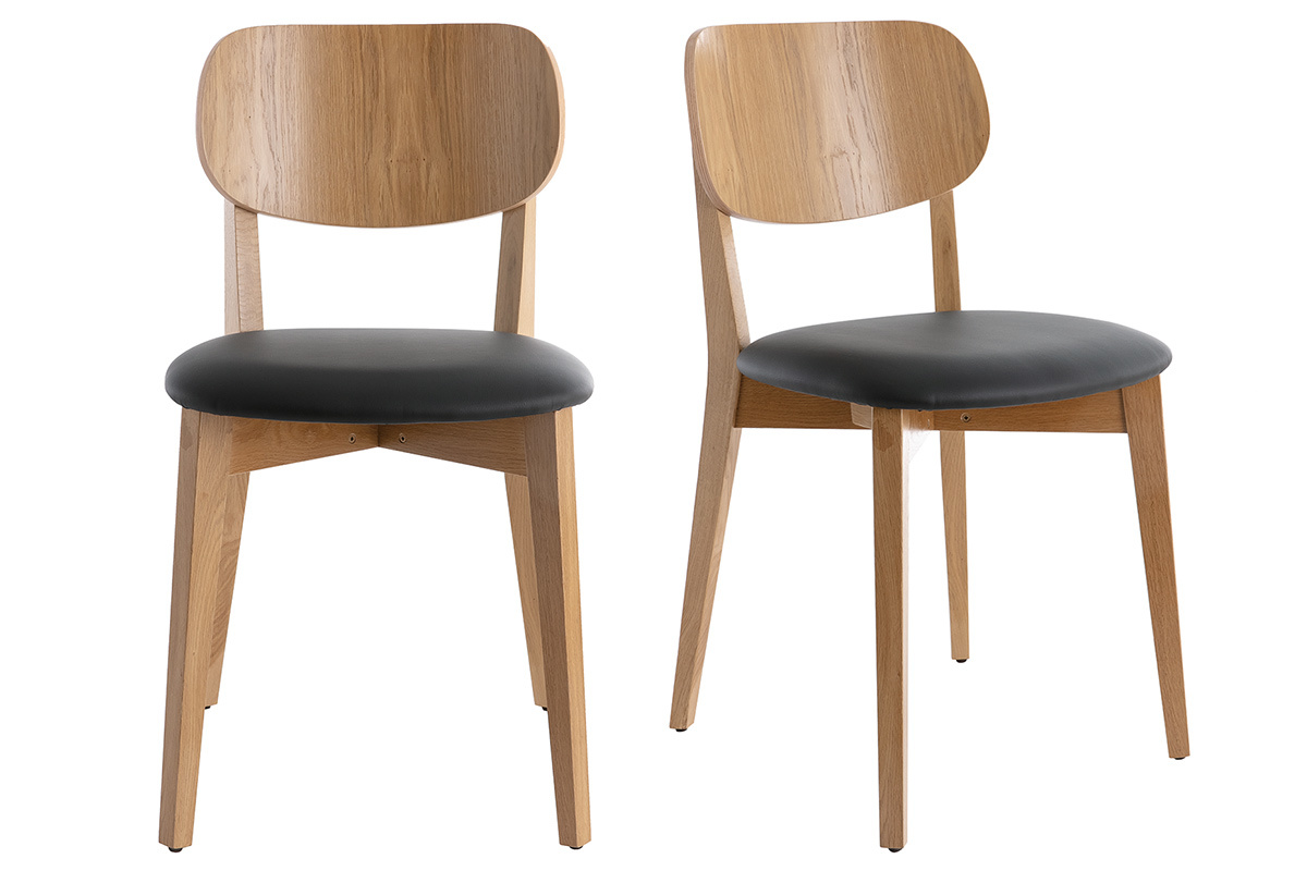 Chaises vintage en bois clair ch�ne et noir (lot de 2) LUCIA