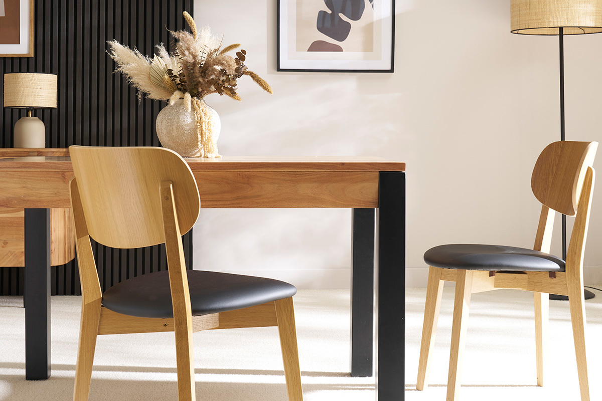 Chaises vintage en bois clair ch�ne et noir (lot de 2) LUCIA
