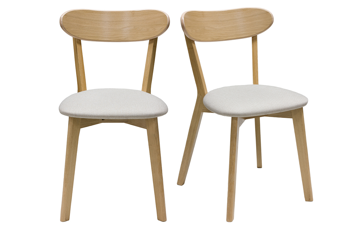 Chaises vintage en bois clair ch�ne et tissu beige (lot de 2) DOVE
