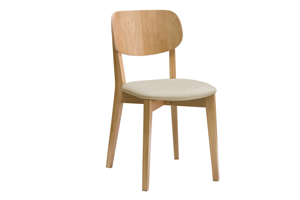 Chaises vintage en bois clair ch�ne et tissu beige (lot de 2) LUCIA
