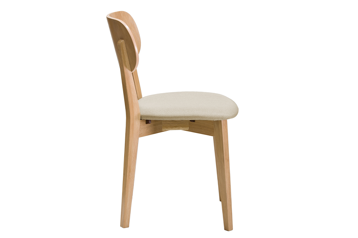 Chaises vintage en bois clair ch�ne et tissu beige (lot de 2) LUCIA