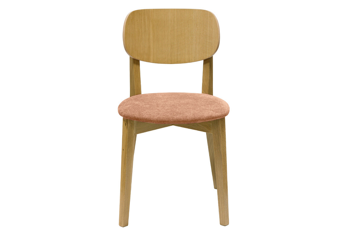 Chaises vintage en bois clair ch�ne et tissu effet velours terracotta (lot de 2) LUCIA