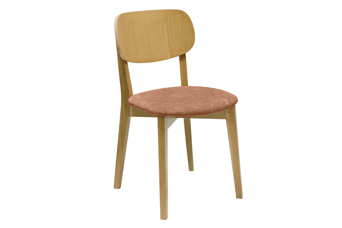 Chaises vintage en bois clair ch�ne et tissu effet velours terracotta (lot de 2) LUCIA