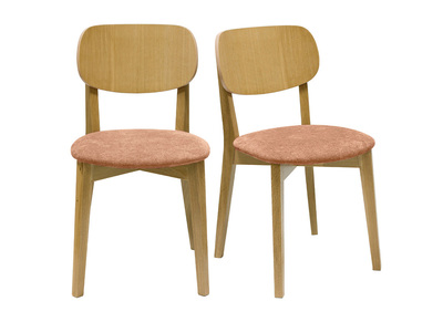 Chaises vintage en bois clair ch&ecirc;ne et tissu effet velours terracotta (lot de 2) LUCIA