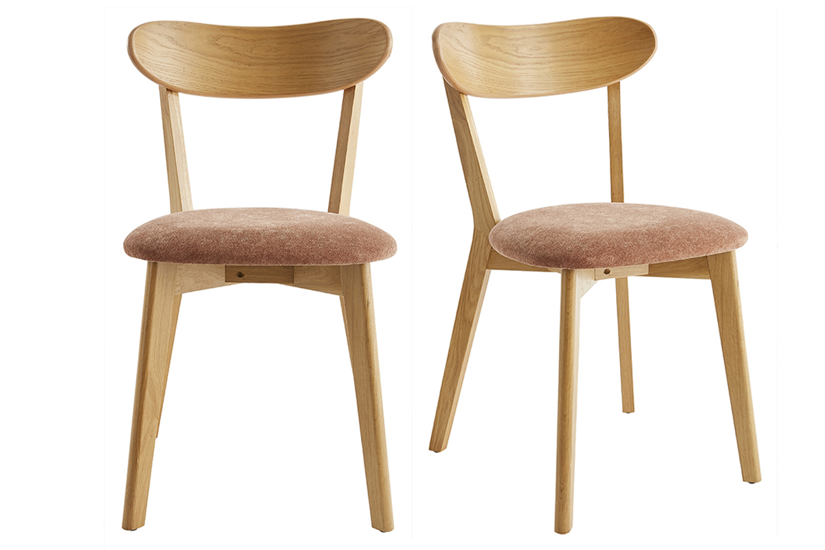Chaises vintage en bois clair ch�ne et tissu effet velours terre br�l�e (lot de 2) DOVE