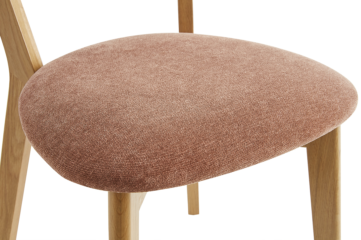 Chaises vintage en bois clair ch�ne et tissu effet velours terre br�l�e (lot de 2) DOVE