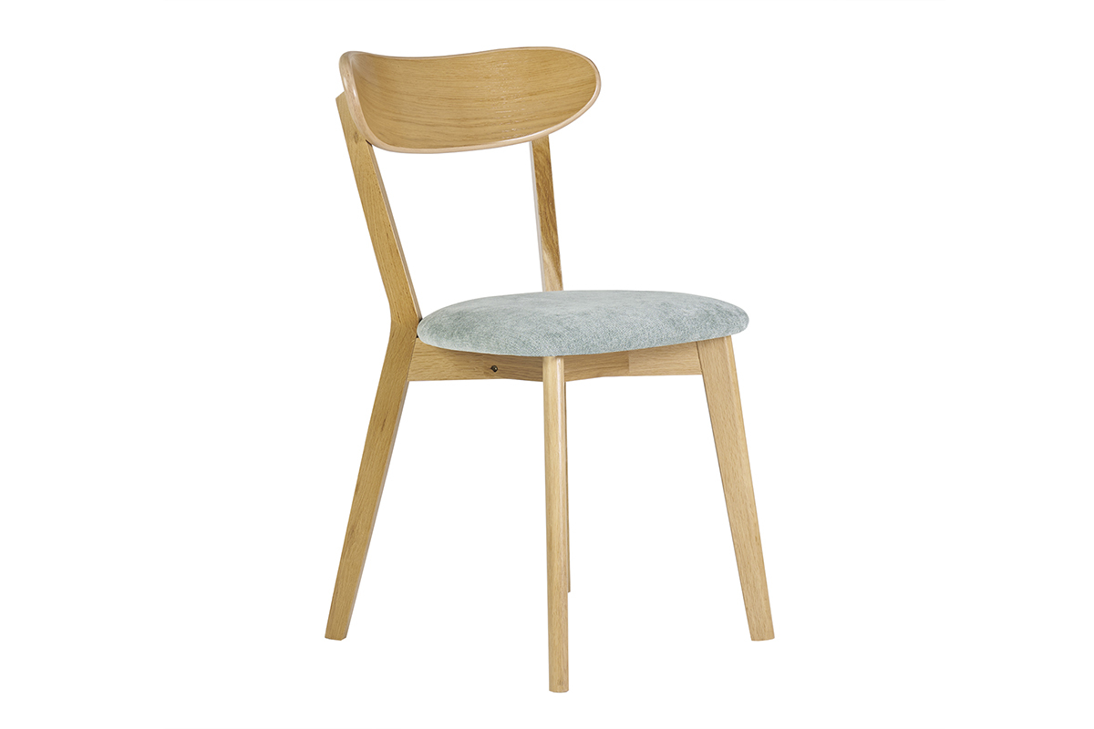 Chaises vintage en bois clair ch�ne et tissu effet velours vert c�ladon (lot de 2) DOVE