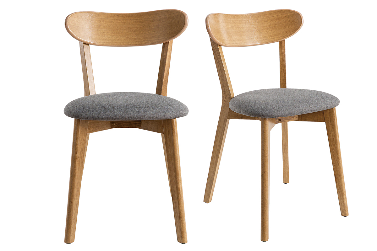 Chaises vintage en bois clair ch�ne et tissu gris (lot de 2) DOVE