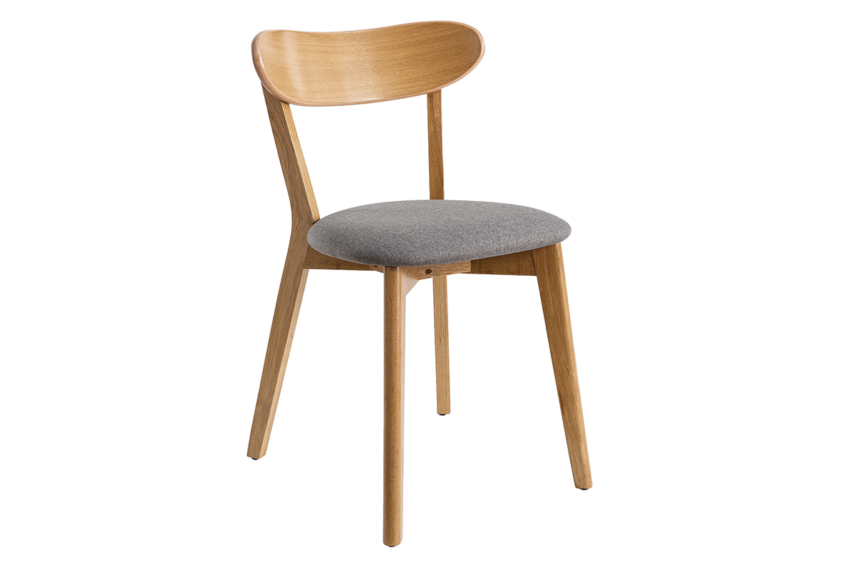 Chaises vintage en bois clair ch�ne et tissu gris (lot de 2) DOVE
