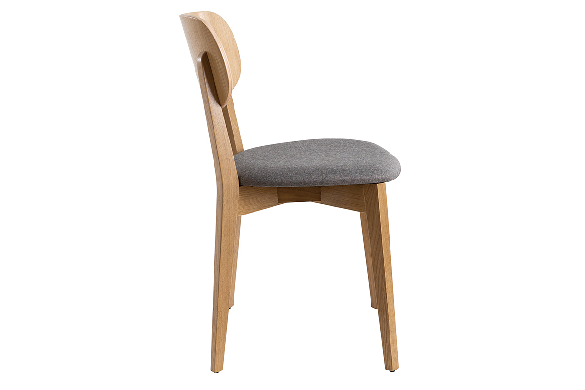 Chaise en bois clair ch�ne avec assise en tissu gris clair, vue de c�t�.