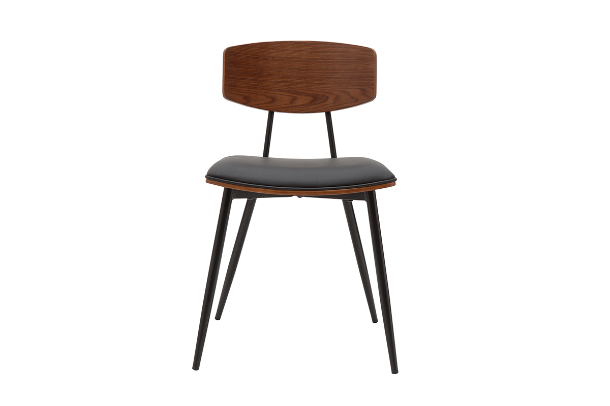 Chaises vintage en bois fonc� noyer assises noires et m�tal noir (lot de 2) JOLINE