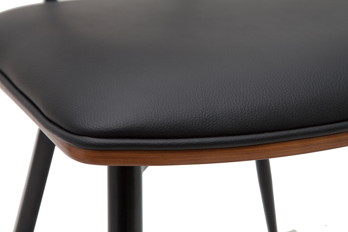 Chaises vintage en bois fonc� noyer assises noires et m�tal noir (lot de 2) JOLINE