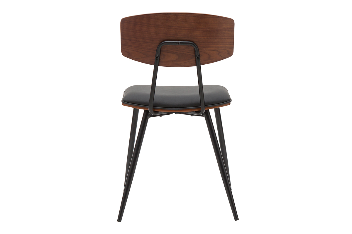 Chaises vintage en bois fonc� noyer assises noires et m�tal noir (lot de 2) JOLINE