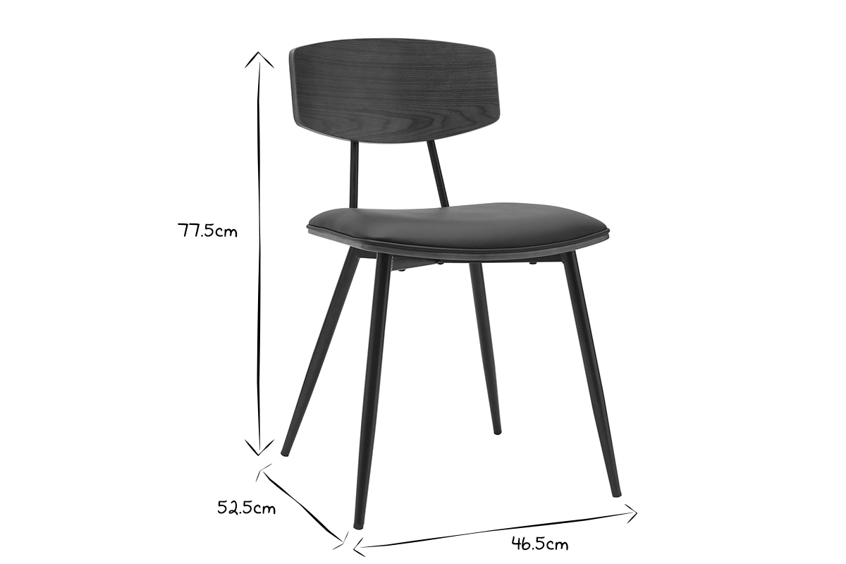 Chaises vintage en bois fonc� noyer assises noires et m�tal noir (lot de 2) JOLINE