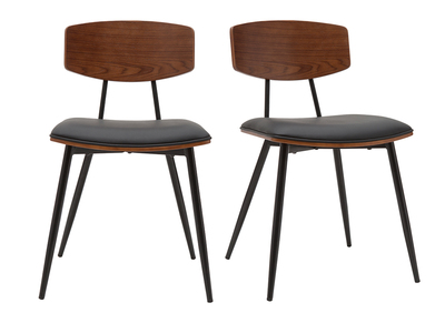 Chaises vintage en bois fonc&eacute; noyer assises noires et m&eacute;tal noir (lot de 2) JOLINE