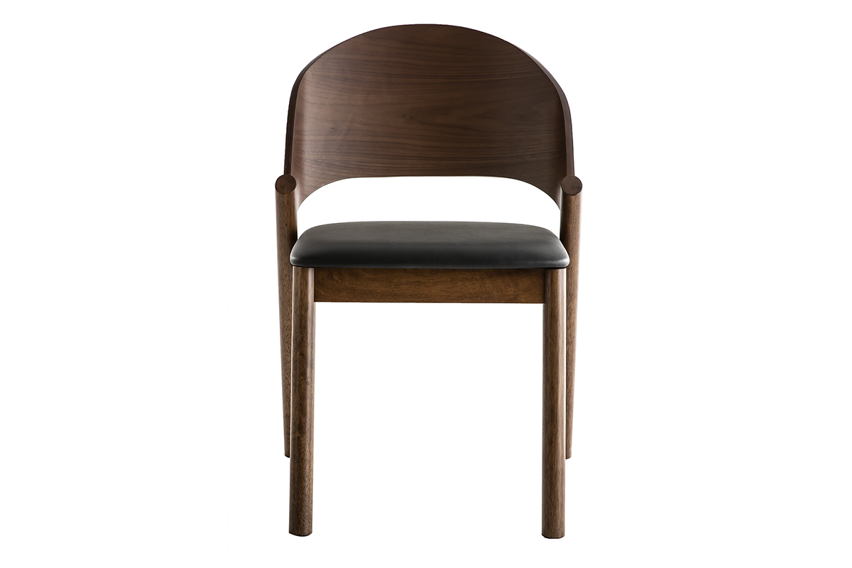 Chaises vintage en bois fonc� noyer et assises noires (lot de 2) AVALON