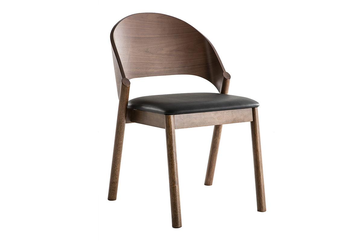 Chaises vintage en bois fonc� noyer et assises noires (lot de 2) AVALON