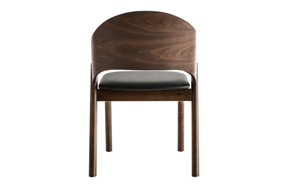 Chaises vintage en bois fonc� noyer et assises noires (lot de 2) AVALON