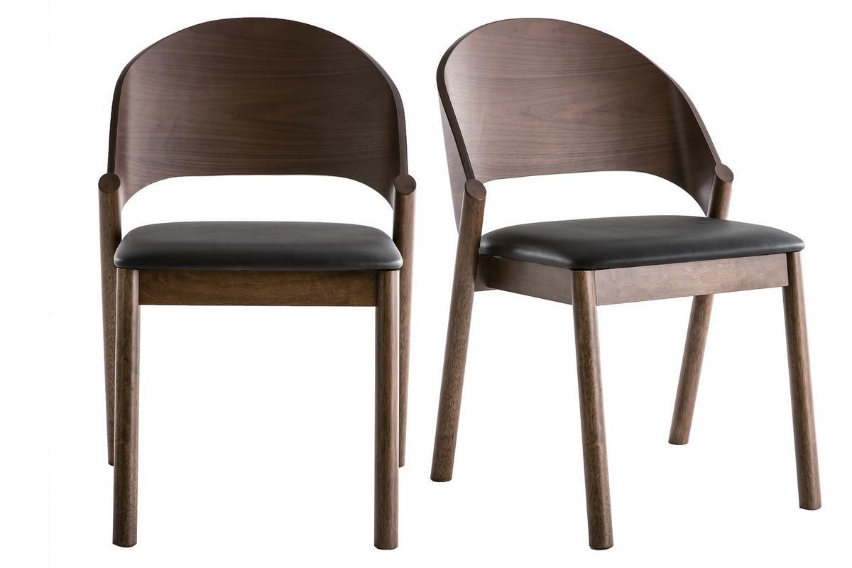 Chaises vintage en bois fonc� noyer et assises noires (lot de 2) AVALON