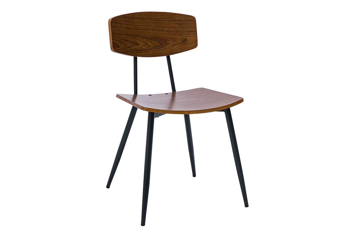 Chaises vintage en bois fonc� noyer et m�tal noir (lot de 2) JOLINE