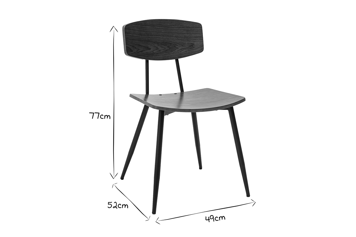 Chaises vintage en bois fonc� noyer et m�tal noir (lot de 2) JOLINE