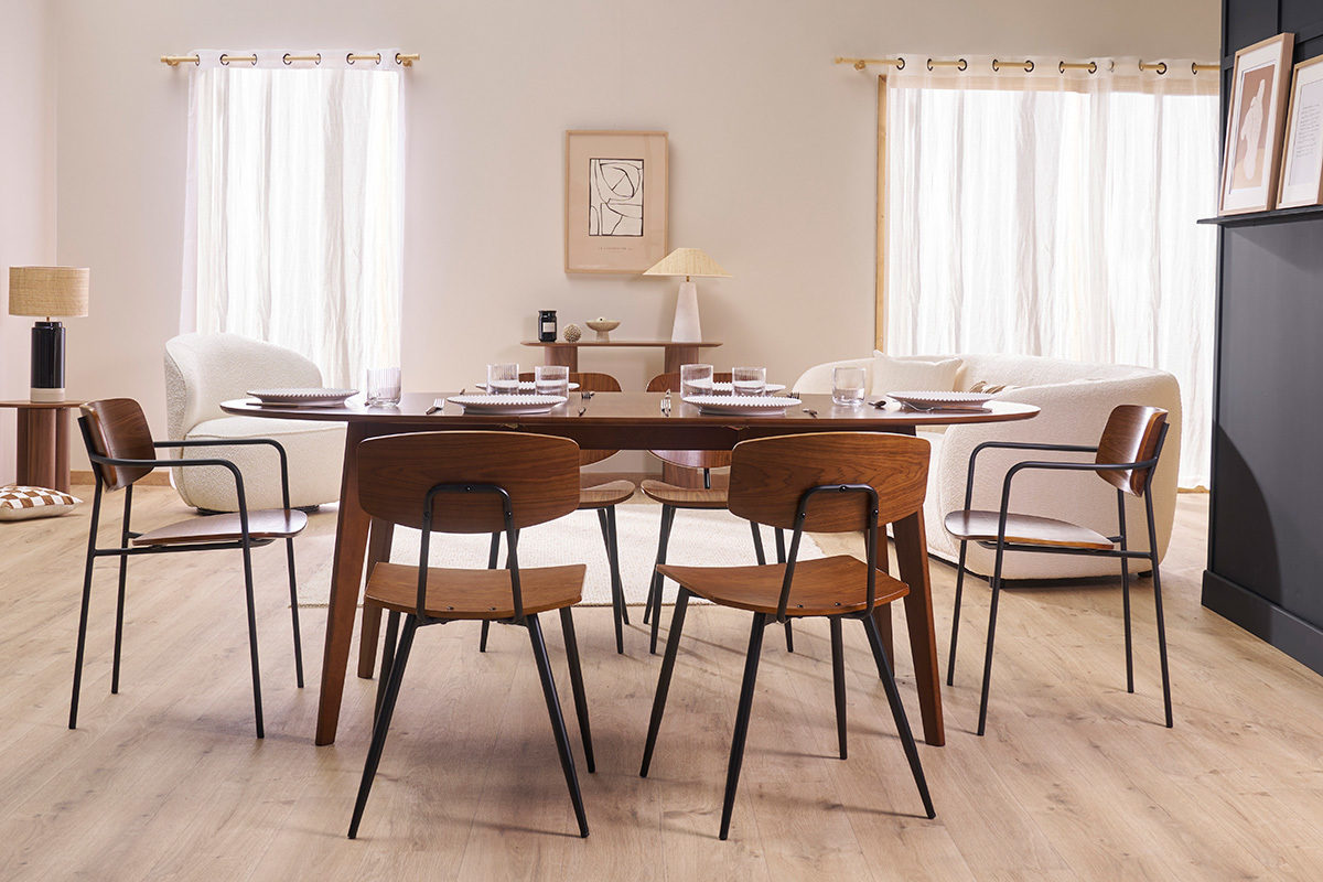 Chaises vintage en bois fonc� noyer et m�tal noir (lot de 2) JOLINE