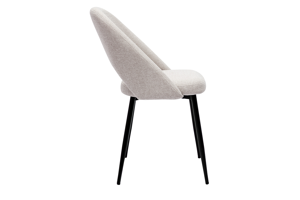 Chaise vintage beige en tissu textur�, vue de profil, pieds en m�tal noir.