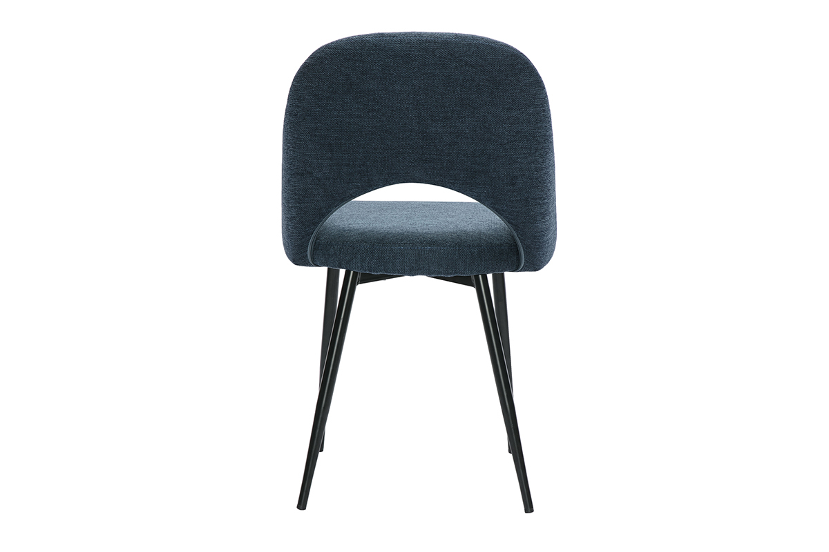 Deux chaises vintage en tissu effet velours bleu fonc� avec pieds en m�tal noir