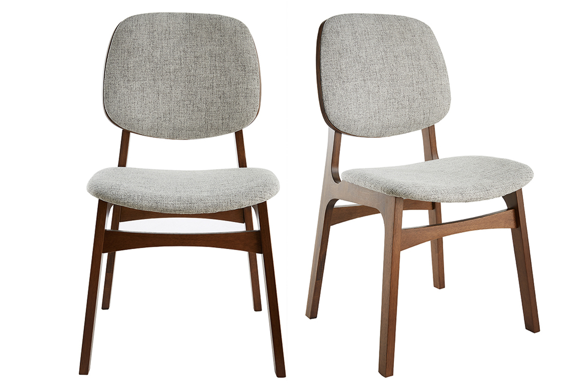 Chaises vintage en tissu gris clair et bois fonc� (lot de 2) SOQUETTE