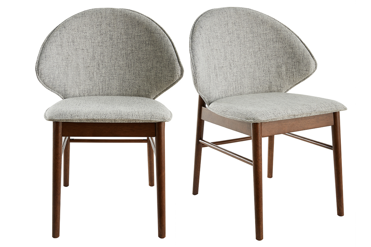 Chaises vintage en tissu gris clair et bois fonc� (lot de 2) SPIKE