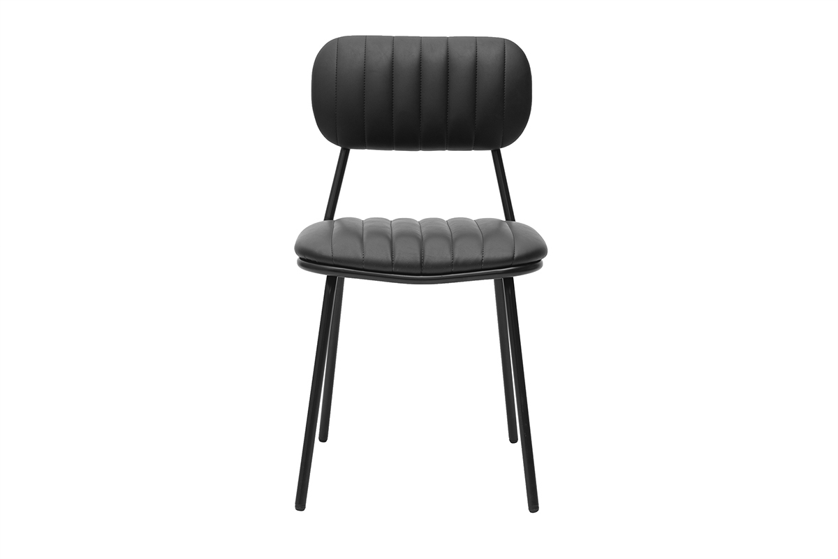 Chaise vintage noire GALWAY, vue de face, avec un design sobre et un rev�tement en polyur�thane.