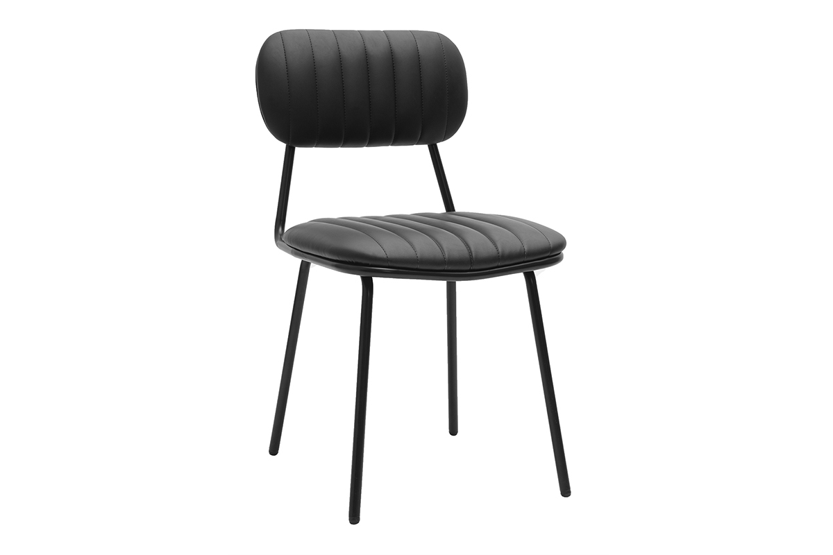 Chaise vintage noire GALWAY vue de trois quarts, avec assise et dossier rembourr�s.