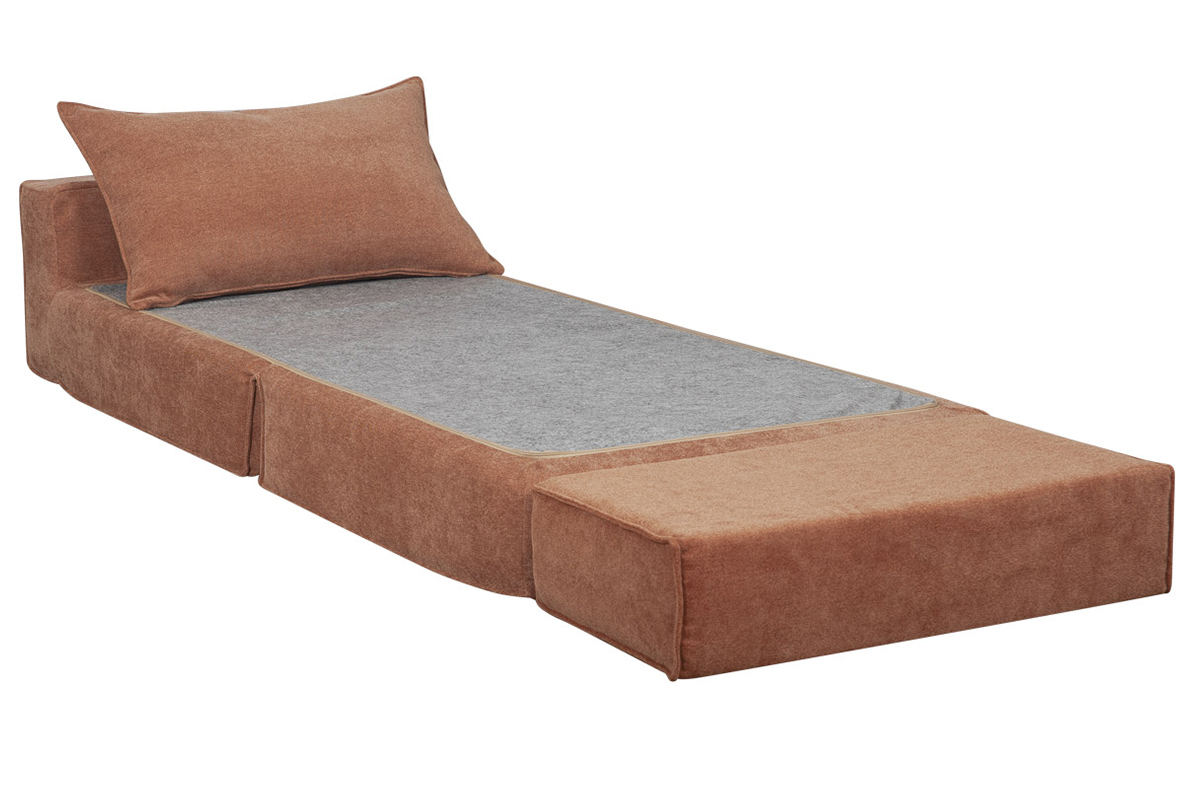 Chauffeuse 1 place convertible en tissu effet velours terre br�l�e VICTOR