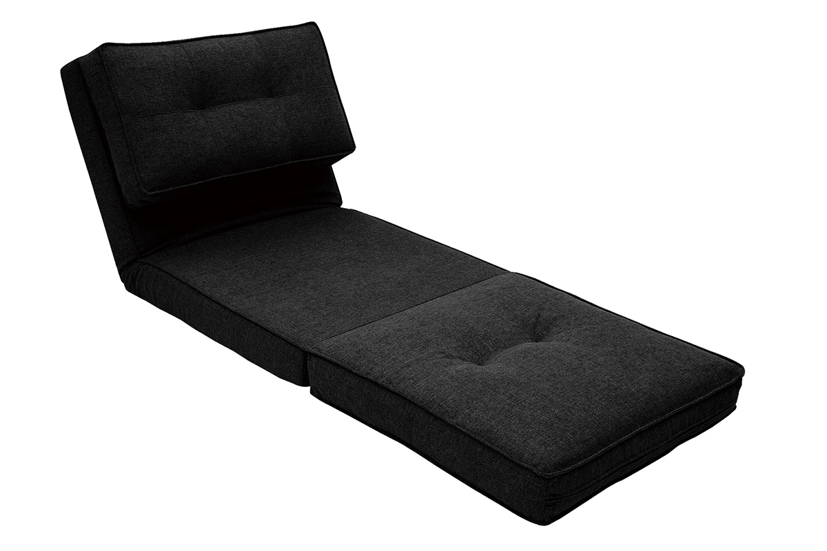 Chauffeuse 1 place convertible en tissu noir, vue de 3/4, dossier inclin�.