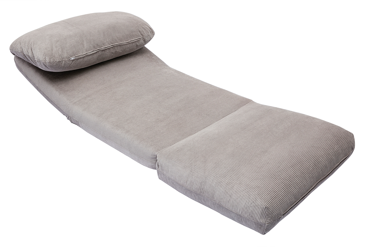 Chauffeuse 1 place convertible en tissu velours c�tel� gris clair SPENCER