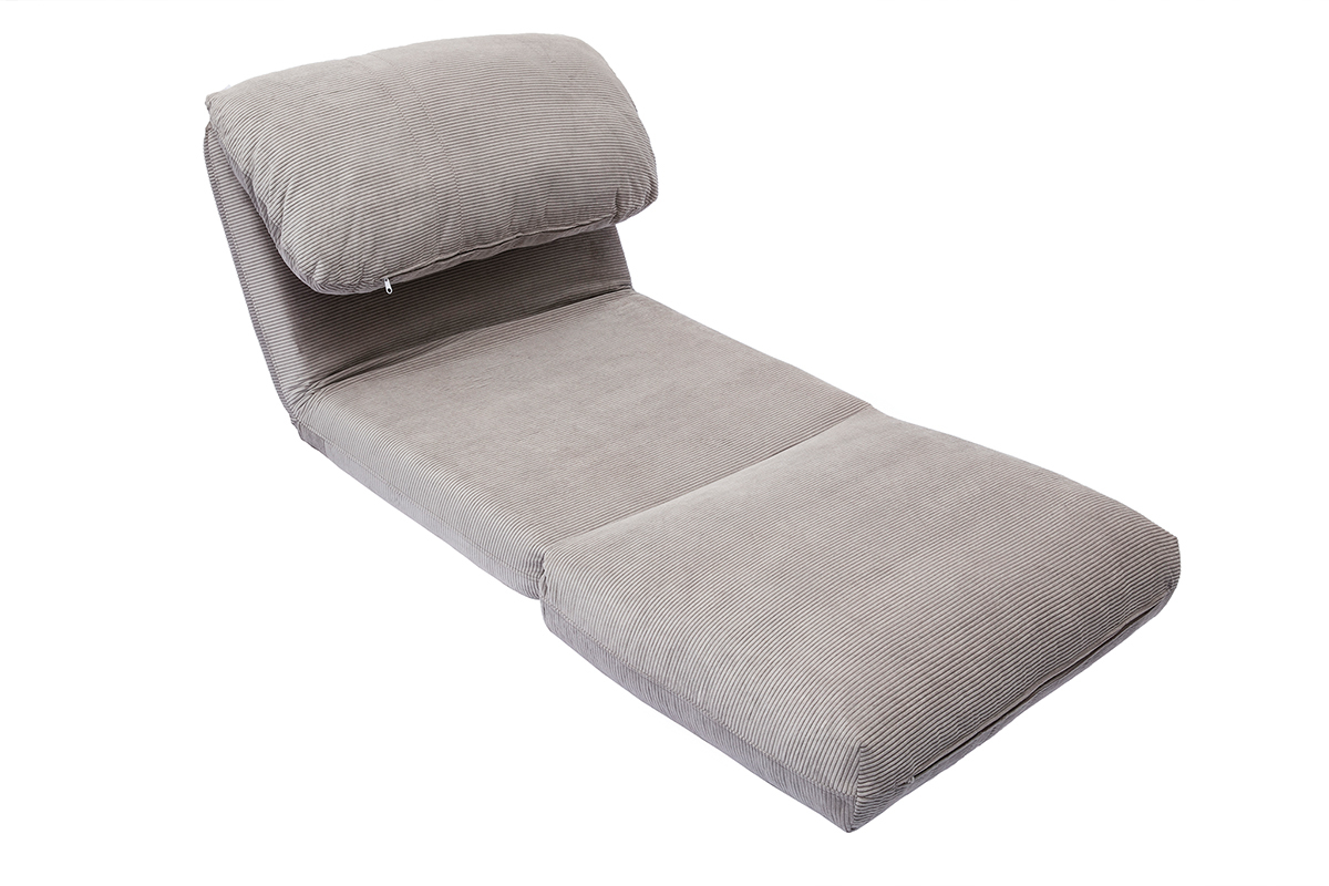 Chauffeuse 1 place convertible en tissu velours c�tel� gris clair SPENCER