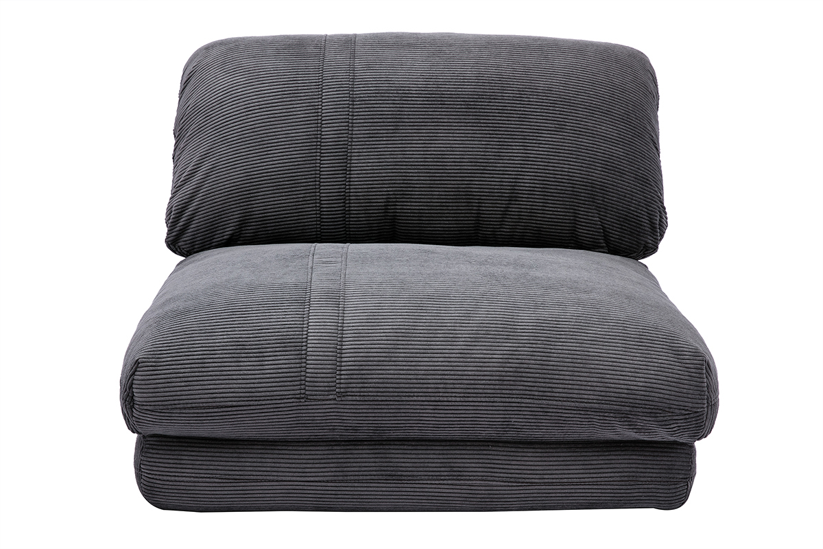 Chauffeuse 1 place convertible en tissu velours c�tel� gris fonc�, vue de face.