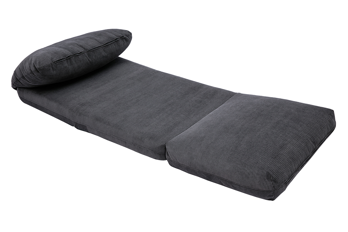 Chauffeuse 1 place convertible en tissu velours c�tel� gris fonc�, vue de dessus