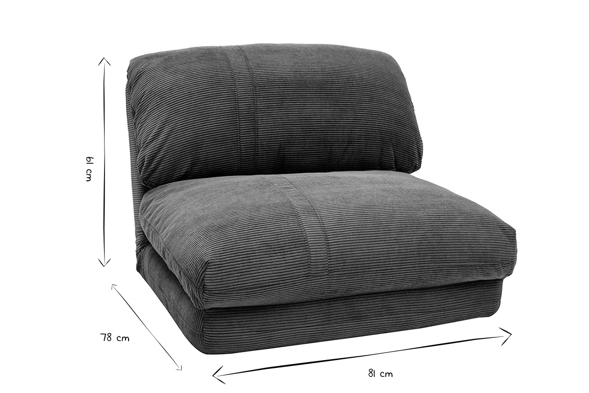 Dimensions de la chauffeuse SPENCER en noir et blanc : L81 x P78 x H61 cm.