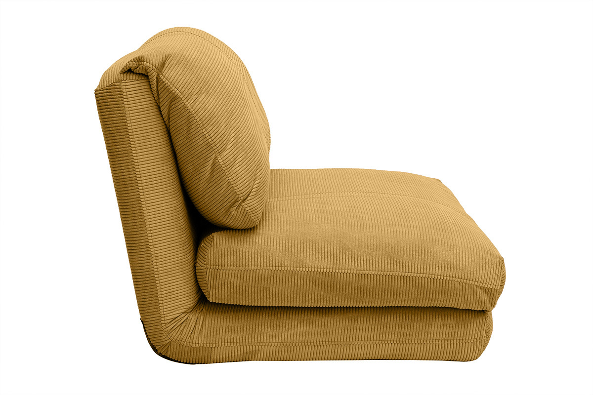 Chauffeuse 1 place convertible en tissu velours c�tel� jaune curry SPENCER