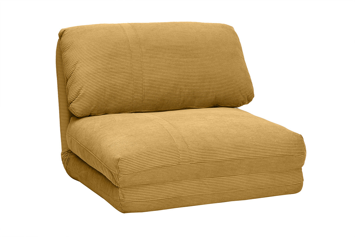 Chauffeuse 1 place convertible en tissu velours c�tel� jaune curry SPENCER