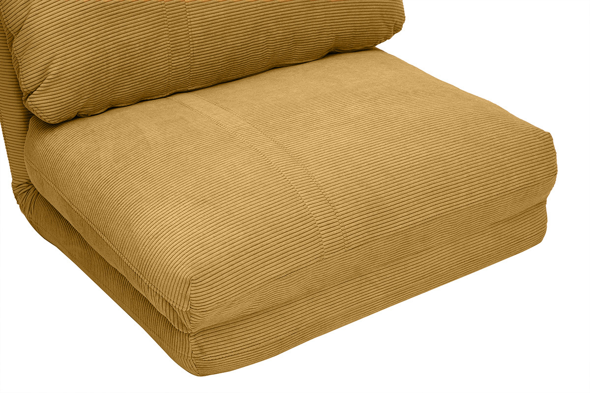 Chauffeuse 1 place convertible en tissu velours c�tel� jaune curry SPENCER