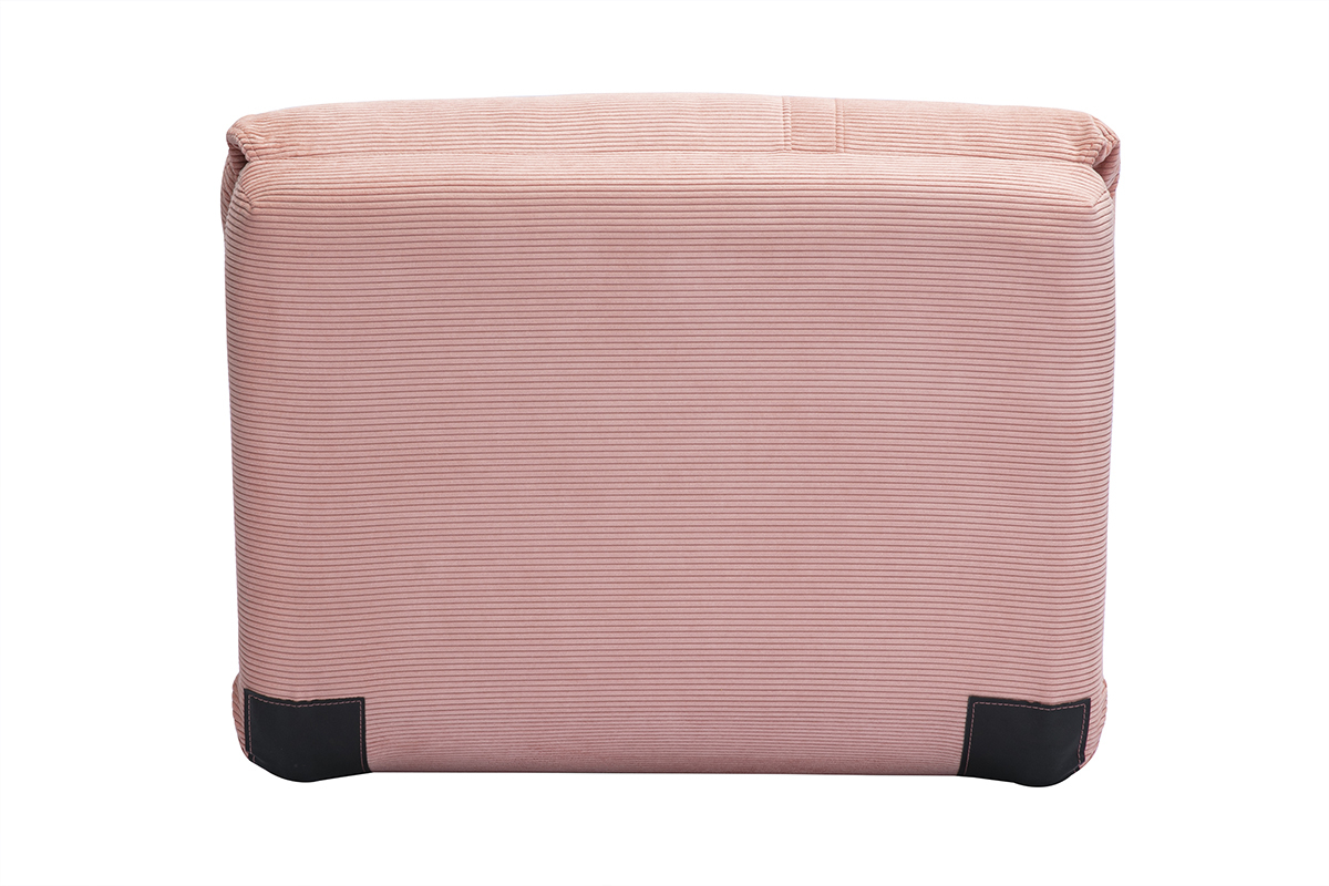 Chauffeuse 1 place convertible, vue de dos, en tissu velours c�tel� rose avec base noire.