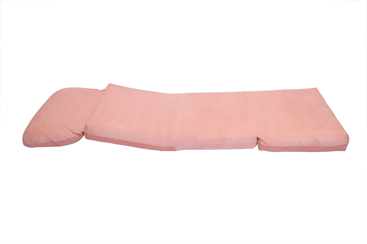 Chauffeuse 1 place convertible en tissu velours c�tel� rose, vue de dessus.
