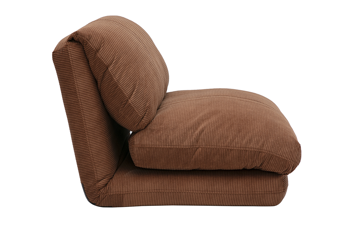 Chauffeuse en tissu velours c�tel� terre br�l�e, vue de profil.