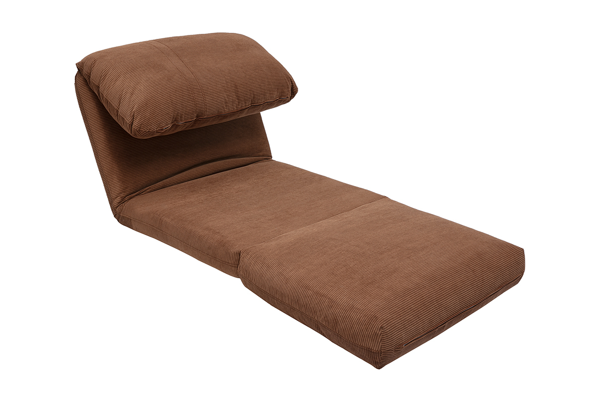 Chauffeuse SPENCER 1 place en velours c�tel� terre br�l�e, convertible, vue de c�t�.