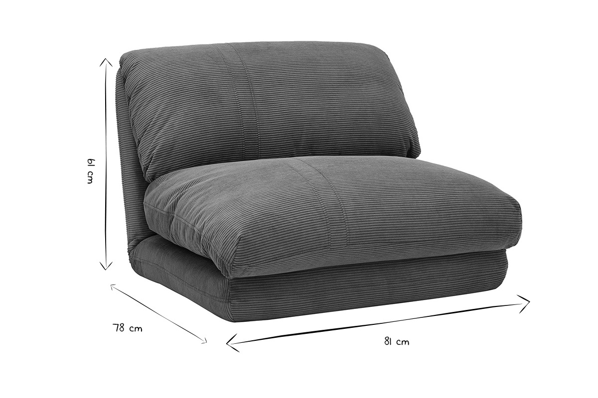 Chauffeuse 1 place convertible en tissu velours c�tel� terre br�l�e SPENCER