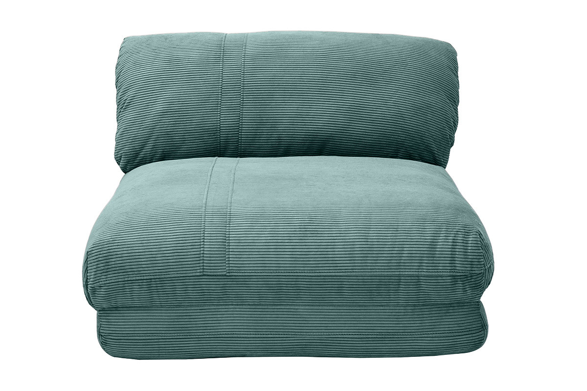 Chauffeuse 1 place convertible en tissu velours c�tel� vert c�ladon, vue de face.